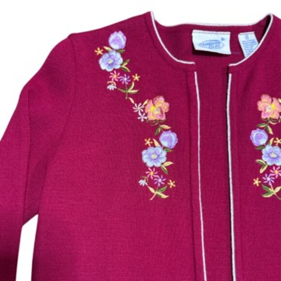 Northern Isles Vintage Red Embroidered Floral Open Cardigan Size Small - Picture 3 of 5